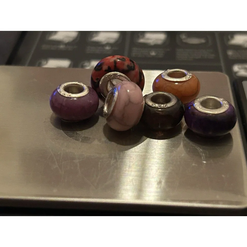 Lot of 6 Sterling Silver Core Bracelet Charm Beads Lampwork Glass Style 925 3